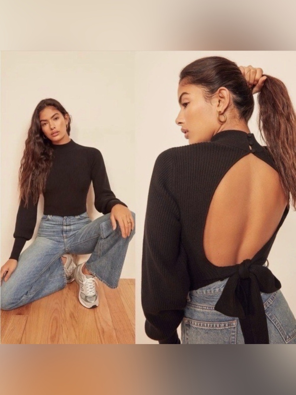 Reformation 100% Cashmere Osteria Open Back Ribbed Sweater NWT *hole* Sz Small
